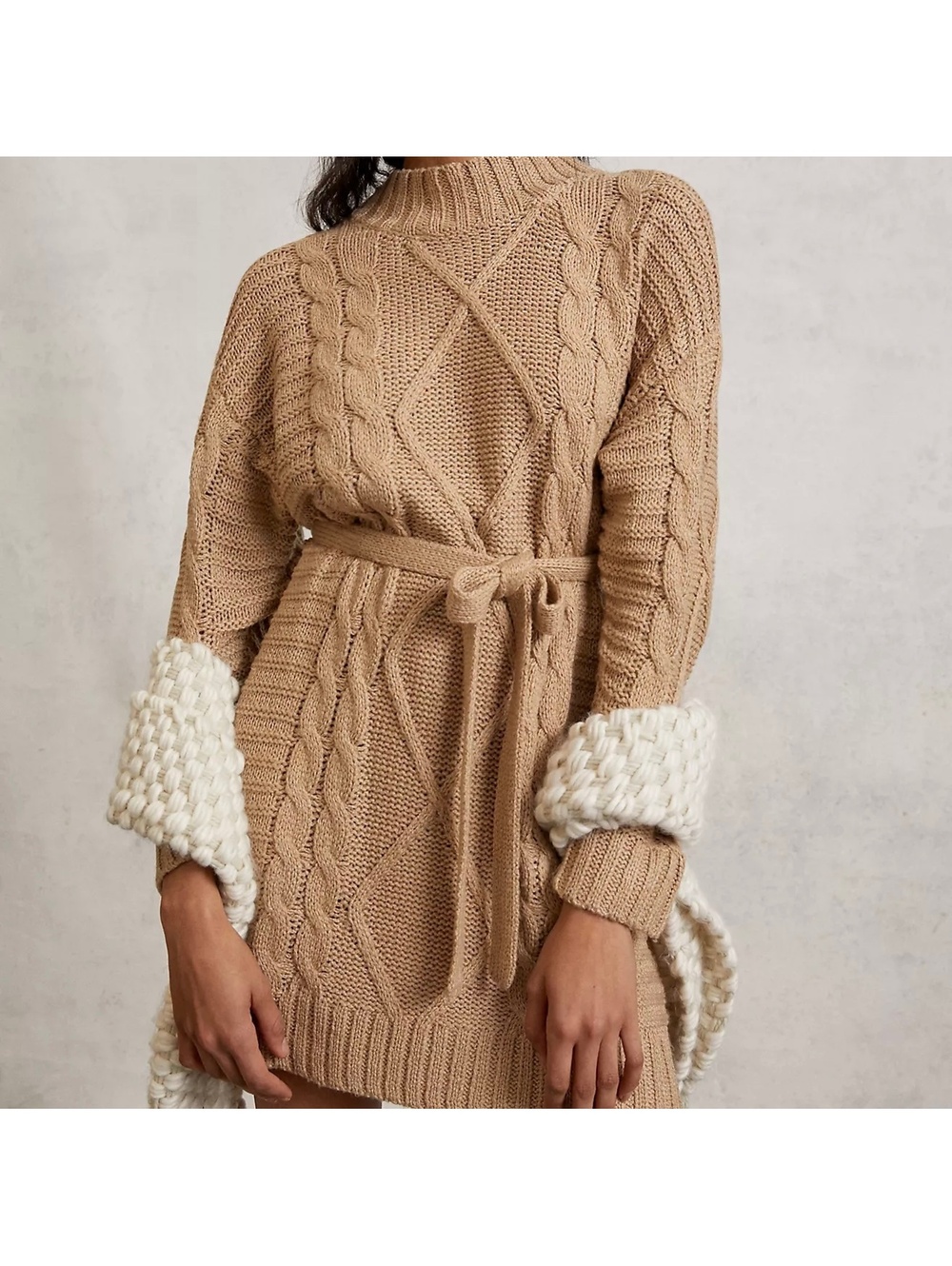 Anthropologie Amadi Leah Cable-Knit Sweater Dress Cedar tan